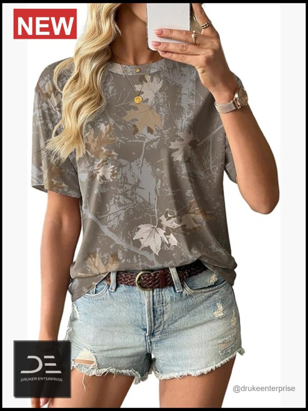 Oversized Graphic Tee Crewneck Short Sleeve Camouflage T-Shirt